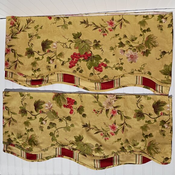 WAVERLY Curtain Valances Chianti Gold Red Grapes Rod Pocket SET OF 4 Scalloped - Picture 11 of 15